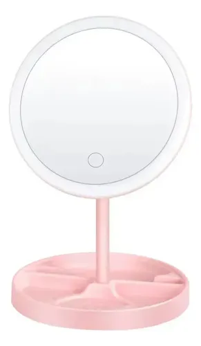 Espejo Pie Maquillaje Portatil Tactil Led Usb 90° Veoquiero Huella Rosa
