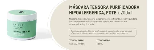 Andre Latour Máscara Tensora Termal X 200 Gr Facial Purifica