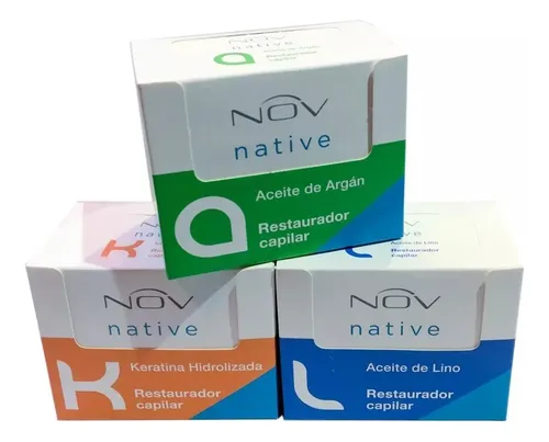 Ampollas Nov Native 3 Cajas X15 Argan, Lino, Keratina