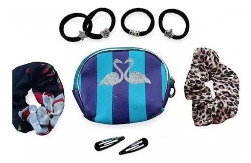 Kit Accesorios Pelo Scrunchies Colitas Hebillas Y Neceser