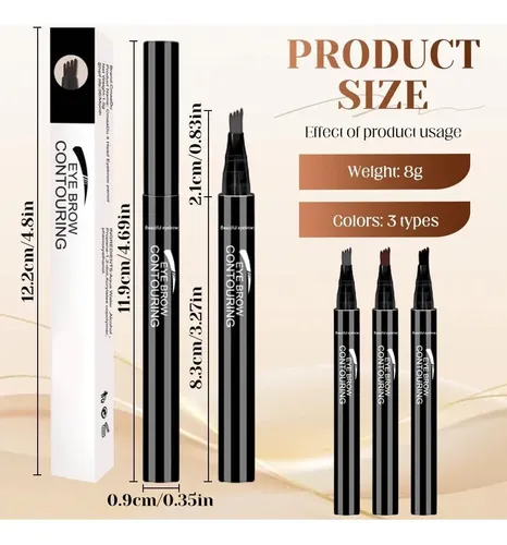 Lápiz De Cejas Microblading Waterproof 4 Puntas Negro