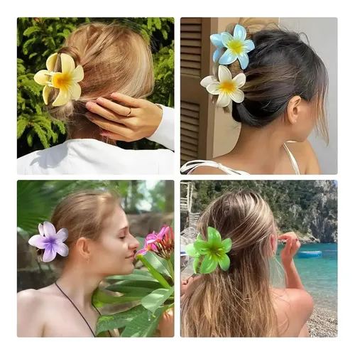 Pack 12 Broches Pinzas Pelo Flor Hawaiianas Hibiscus Bali