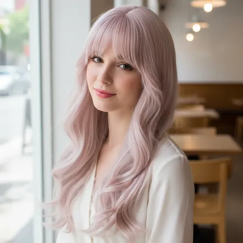 Peluca Larga Rosita Con Flequillo Y Red Para Cabello Nueva