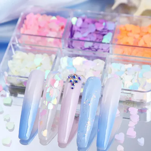 Para Lentejuelas For Uñas 6 Rejillas Corazones San Valentín