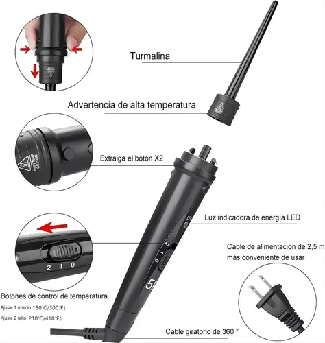 Rizadora De Cabello 6 En 1 Ferro Tenaza Plancha Cerámica