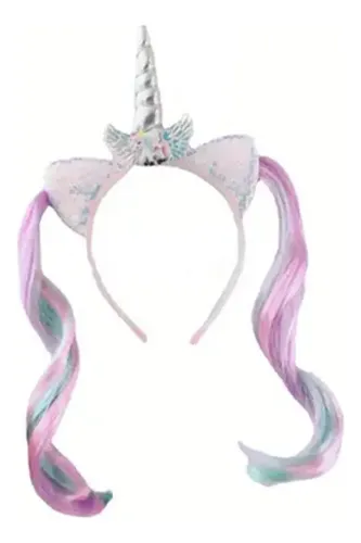 Vincha Unicornio Con Pelo Multicolor Y Orejitas Niña