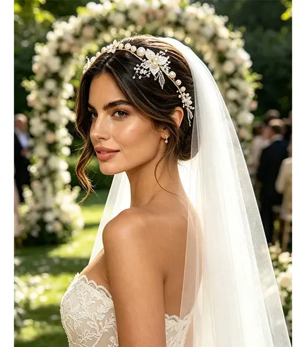 Diadema Con Forma De Corona Floral Para Novia, Accesorio Par Golden Hairband