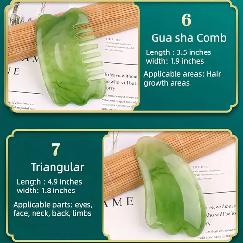 Set Gua Sha Facial Verde Resina Antiedad Antirrugas