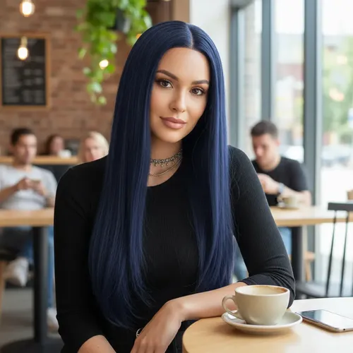 Peluca Lace Front Adiolacba Premium Símil Natural 70 Cm Tamaño De La Base Regulable Tono Azul Oscuro