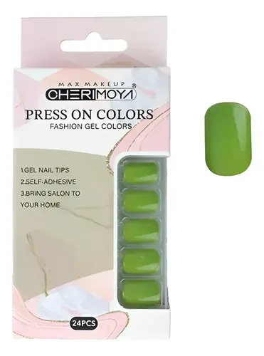 Press On Tips Autoadhesivo Oval Cherimoya Verde Lisa