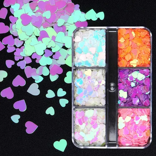 Para Lentejuelas For Uñas 6 Rejillas Corazones San Valentín