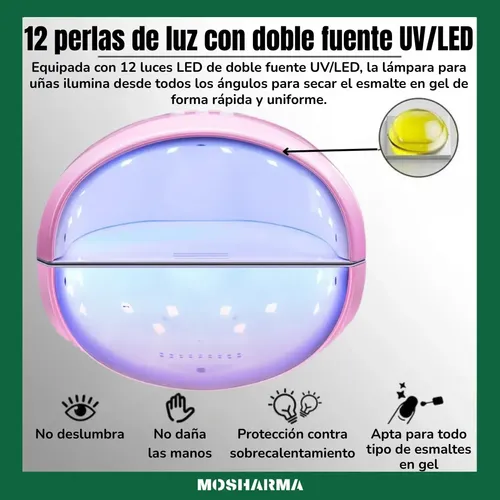 Cabina Uñas Uv 12 Led Mosharma Con Sensor Automático Pantalla Lcd Temporizador 30 60 90s Usb Secador Esmalte Gel Manos Pies Profesional