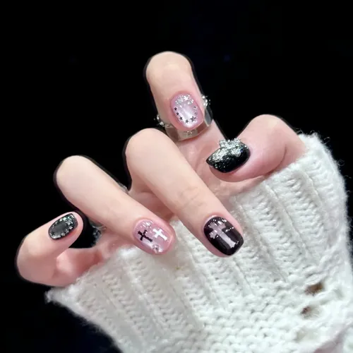 Alta Calidad Parche For Uñas Con Brillo En Contraste Negro