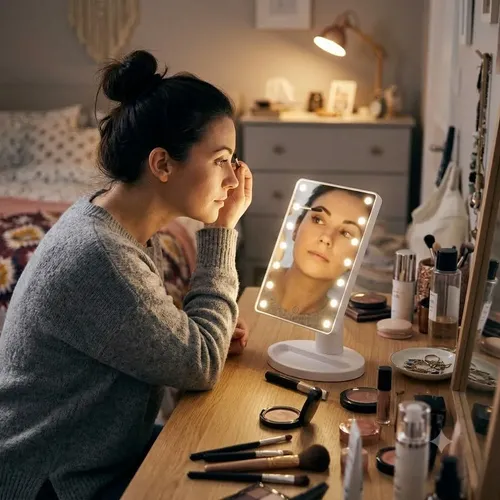 Espejo Luz Led Cálida Portátil Recargable Usb Maquillaje