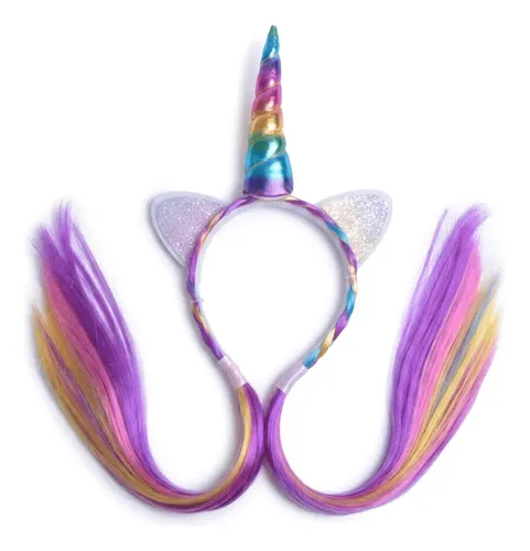 Vincha Unicornio Con Pelo Multicolor Y Glitter