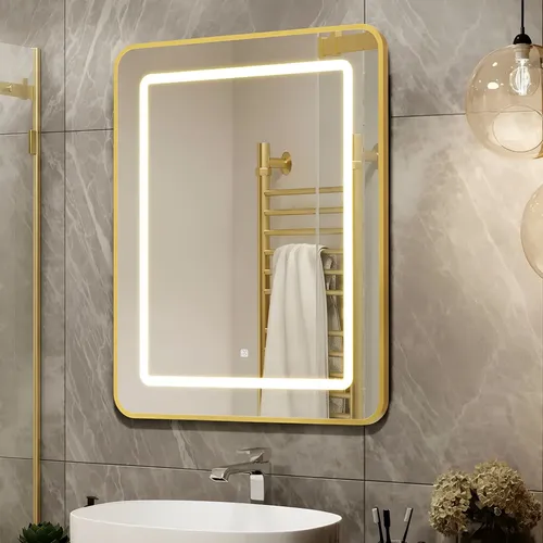 Espejo De Baño Rectangular Con Marco De Aluminio Y Luz Led