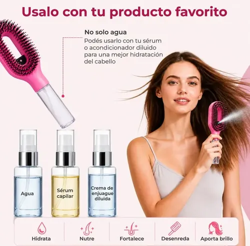 Cepillo Desenredante Antifrizz Con Spray 2 En 1 Atomizador