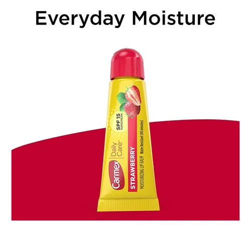 Carmex Daily Care Moisturizing Lip Balm Strawberry 3pz 10g Bálsamo Labial Hidratante Fresa Protector Solar Spf 15 Alivio Labios Secos Reparador Humectación Profunda Cuidado Diario Pack