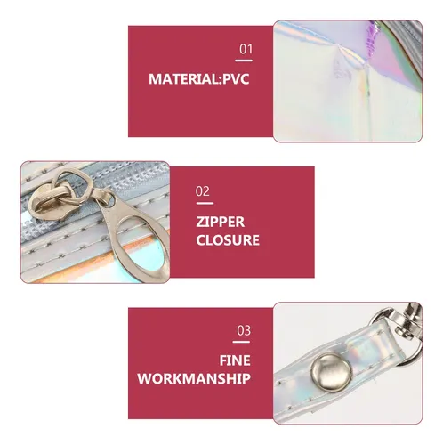 Multi Color Pvc Makeup Bag For Storage Use Outdoor Cosmetic Holographic / Iridescent Solid / Holographic