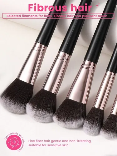 Set 15 Brochas De Maquillaje Sintéticas Ojos Y Rostro Negro