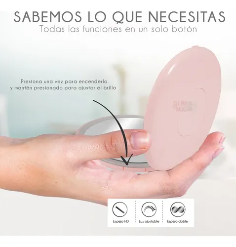 Espejo De Maquillaje Portátil Y Recargable Usb Con Luz Led Y Aumento Plegable Para Bolsillo Viaje Color Rosa
