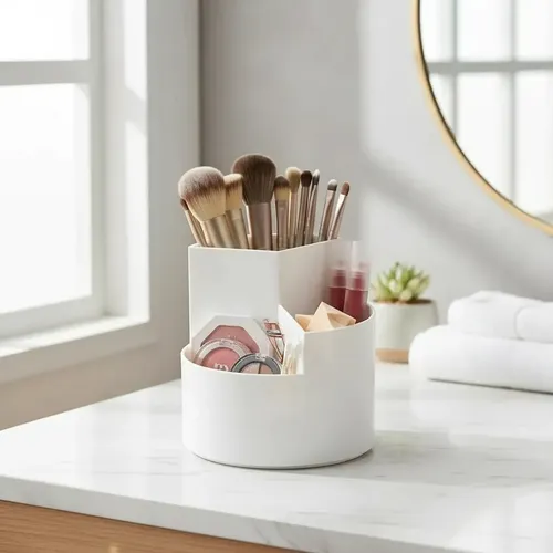 Organizador Maquillaje Portacosméticos Giratorio Multiuso Blanco