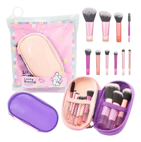 Set De 10 Mini Brochas Para Maquillaje Con Estuche De Viaje Color