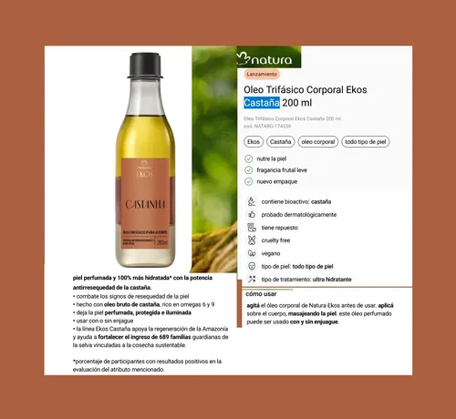 Oleo Aceite Trifásico Corporal Castaña Ekos Natura Vegano