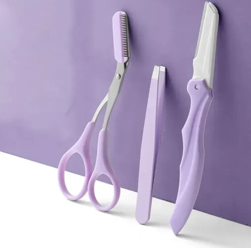 Kit X3 Cejas Perfilador Tijera Pinzas + Estuche / Facial