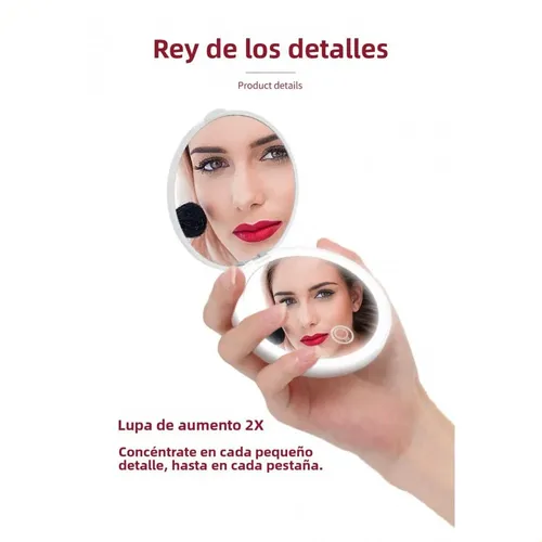Espejo Plegable Con Luz Led Y Aumento 2x Portátil