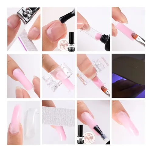 Kit Gel Uñas 12 Colores Nude Glitter Uv Base Top Coat