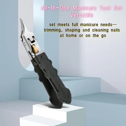 Black Anti-slip Grip Gear Lock Nail Clipper Set With