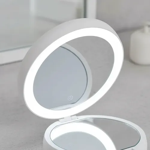 Espejo Para Maquillaje Doble C/ Aumento 10x Y Luz Led Blanco