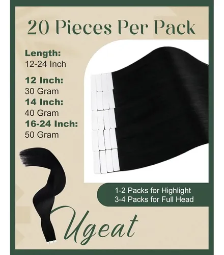 Extensiones De Cabello Con Cinta Ugeat 24in Jet Black