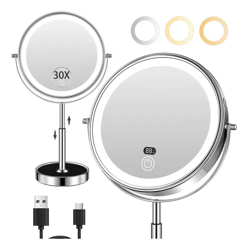 Espejo De Maquillaje Con Luz 30x Aumentos 9 Pulgadas Cromo