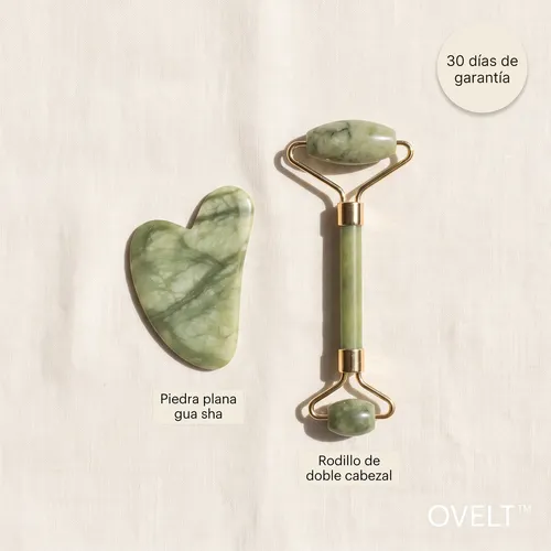 Rodillo De Jade Masajeador Facial Kit Con Piedra Guasha