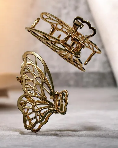 Set X2 Ganchos Mariposa Pequeños Para El Pelo Metal Y Gemas