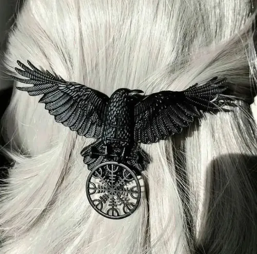 Hebilla Broche Cuervo Metal Pelo, Moda Estilo Look Dark