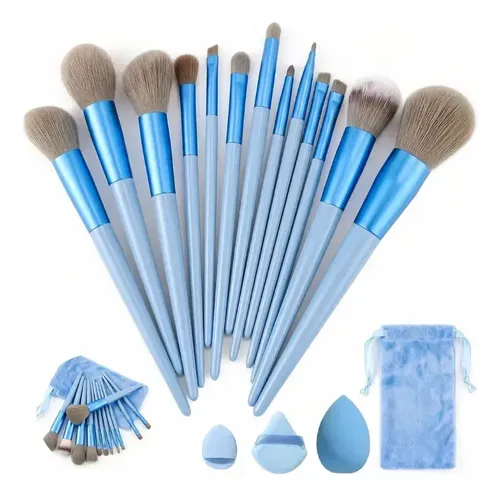 Set De Brochas De Maquillaje Ohtomber Con 16 Piezas Y 3 Azul