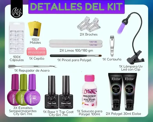Kit Uñas Esculpida Polygel Esmaltado Semipermanente Completo