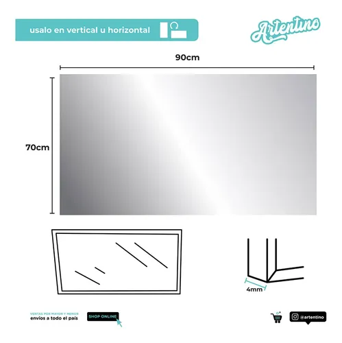 Espejo Luz Led De Pared Baño Rectangular Moderno 90×70 Cm
