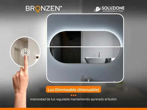 Espejo Premium Horizontal Ovalado Luz Led Trasera 100 X 60cm