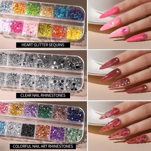 Kit Decoración Uñas Brillos Pinceles Y Strass Nail Art