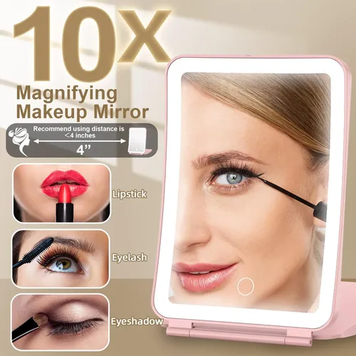 Espejo De Maquillaje Mocado 10x Con Luz Led Rosa