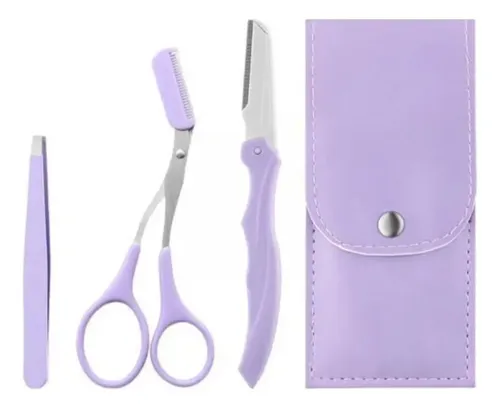 Kit X3 Cejas Perfilador Tijera Pinzas + Estuche / Facial