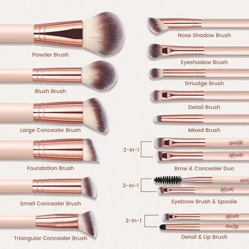 Set 14 Brochas Maquillaje Neoniq Cerdas Sintéticas Rosa