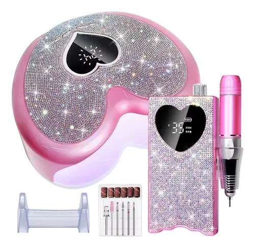 Kit Cabina Uv Led Y Torno Profesional 35000rpm Rosa C/strass
