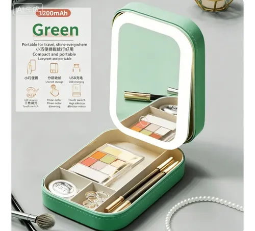 Organizador De Maquillaje Portátil Con Espejo Led