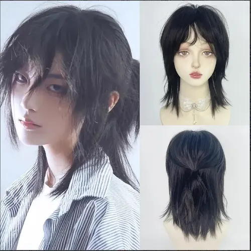 Pelucas Sintéticas De Anime De Cabeza Recta Con Flequillo De