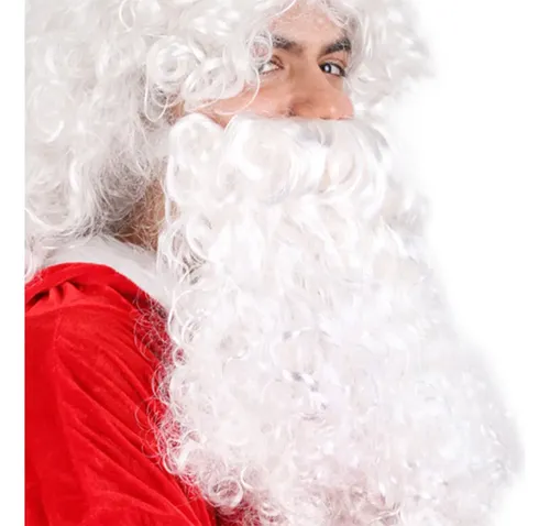 Peluca Larga Y Rizada De Santa Claus Blanca Para Navidad